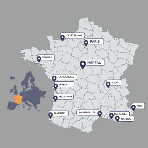 Carte de la France avec les implantations de la Société Nouvelle D.Bailly